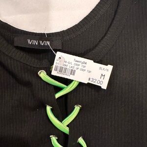 NWT black crop tank with green laces